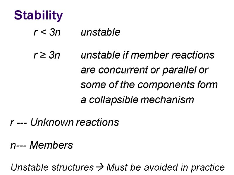 Stability   r < 3n unstable  r ≥ 3n unstable if member